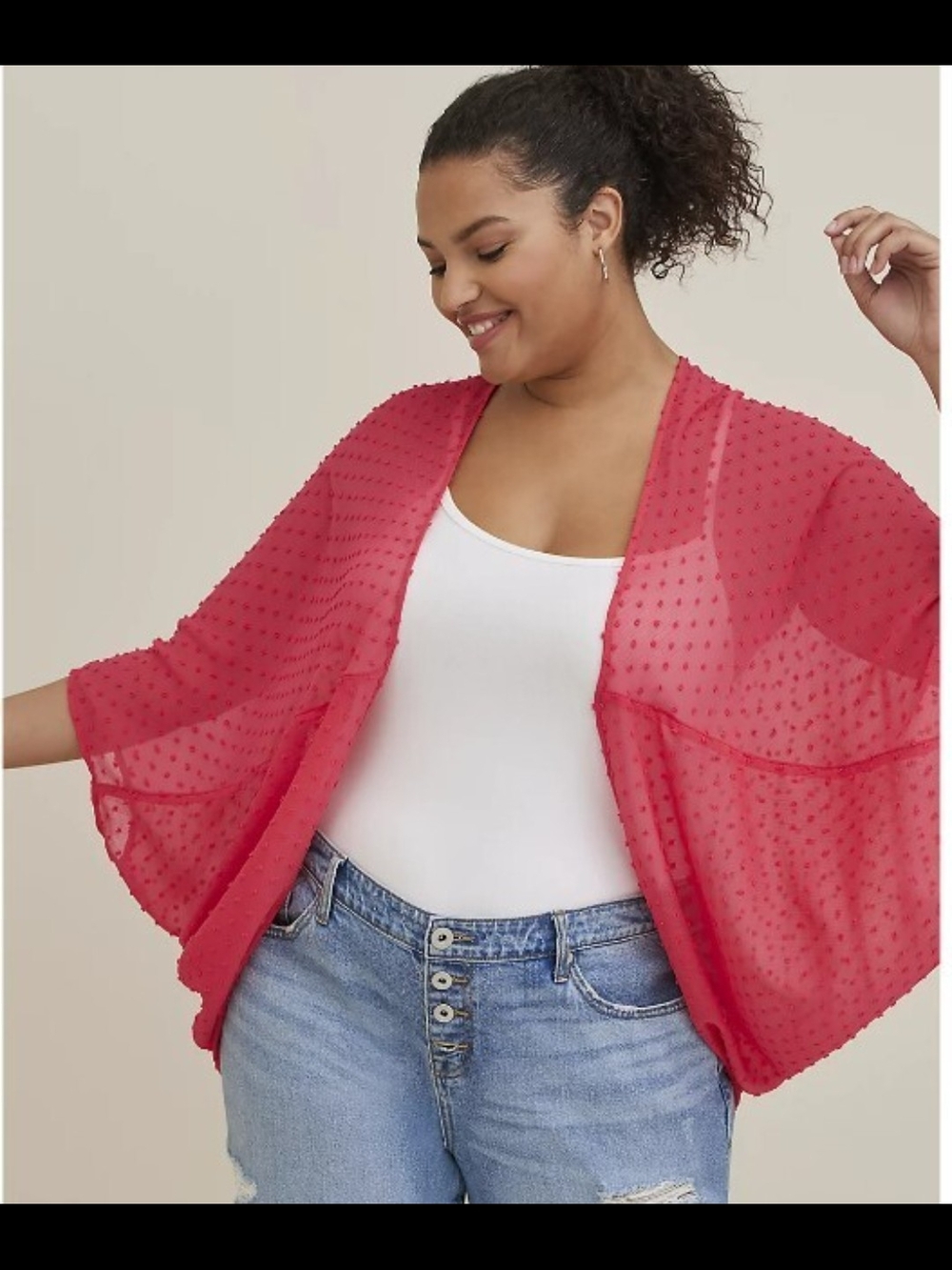 torrid Sheer Dotted Kimono Cardigan - Hot Pink